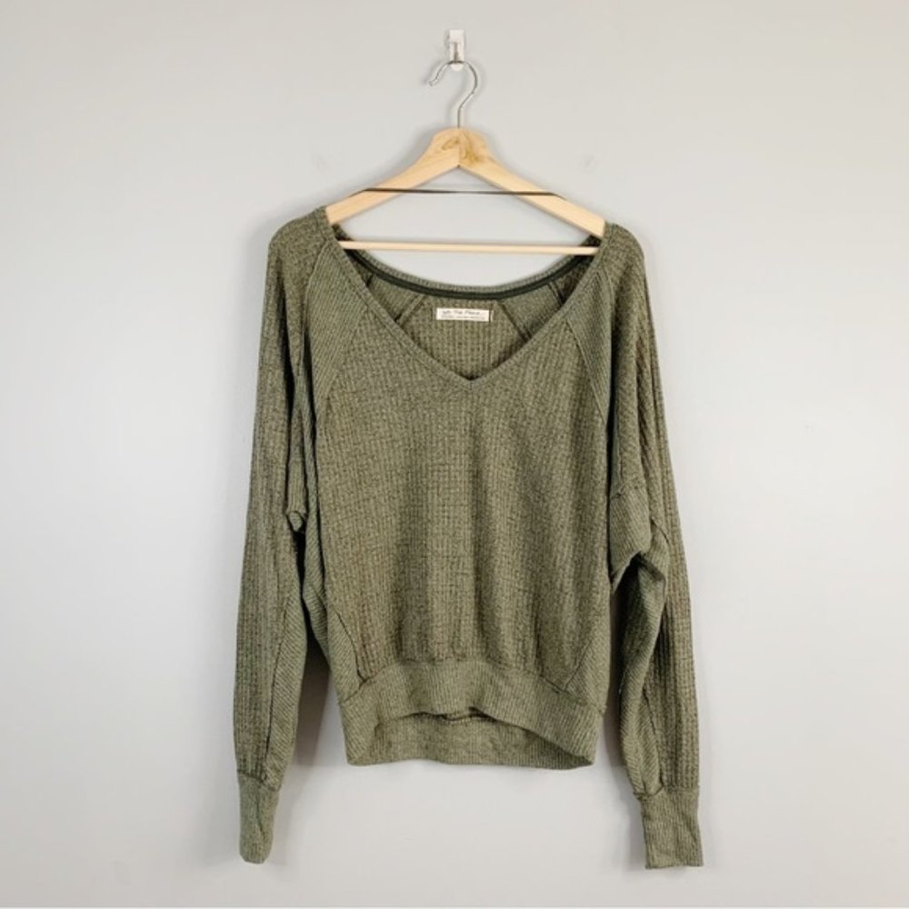 We The Free People Santa Clara Thermal Long Sleeve Slouchy Top V Neck Waffle XS